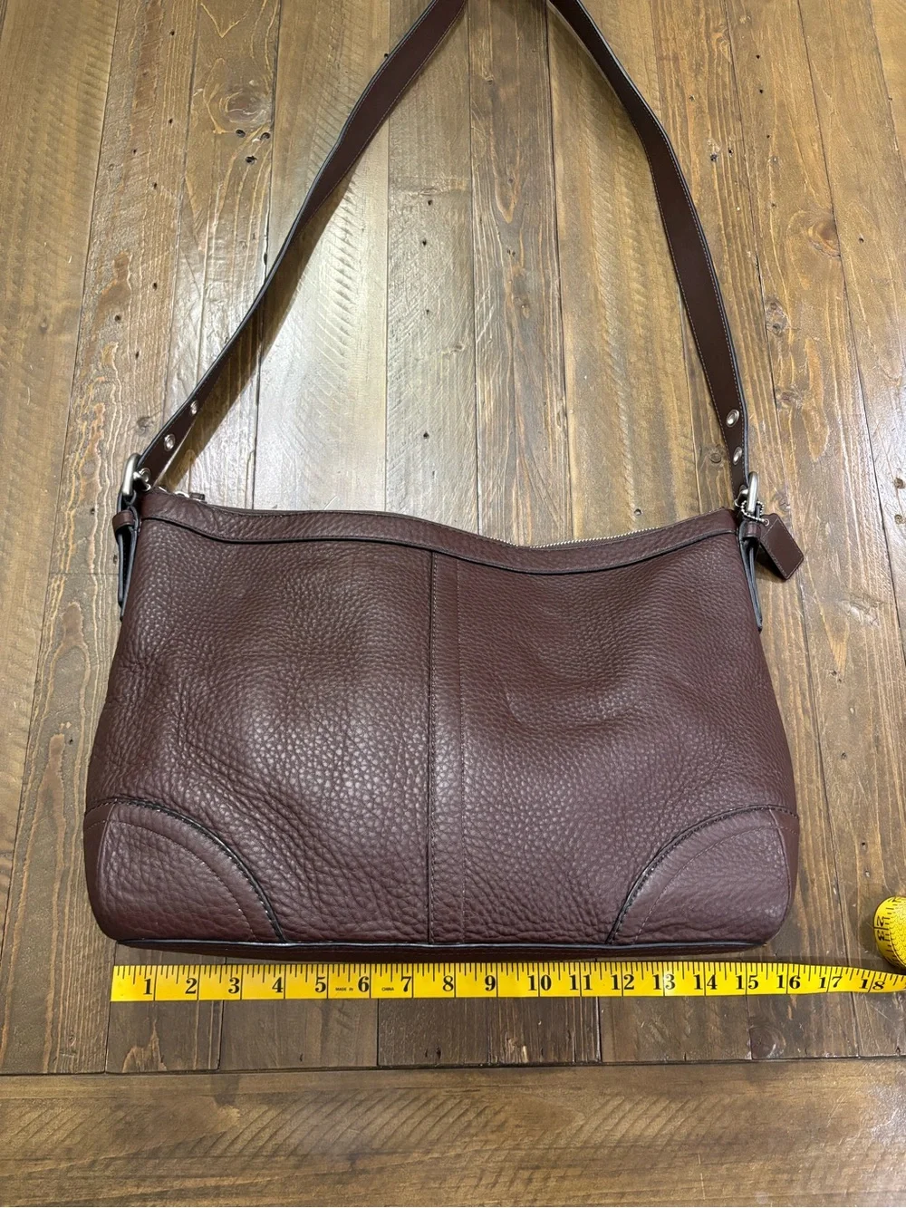 Coach Bleeker Felicia Pebbled Leather Shoulder Bag in Dark Brown